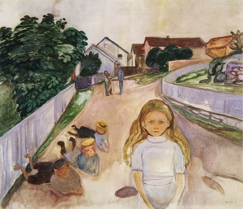 Lapset leikkimässä kadulla Åsgårdstrandissa - Edvard Munch