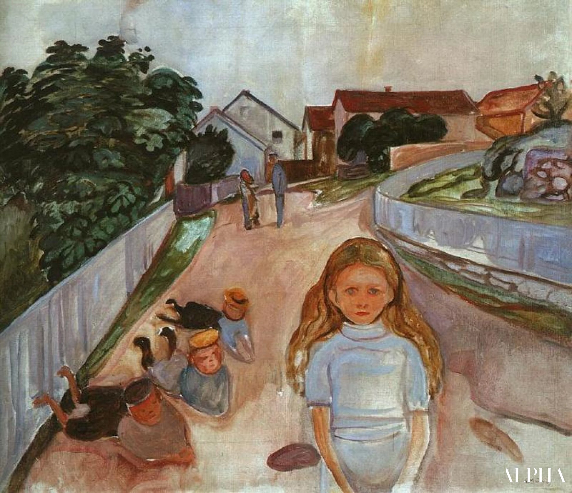Lapsia leikkimässä kadulla Asgardstrandissa - Edvard Munch - Korkealaatuiset taulujen ja maalauksien reproduktiot