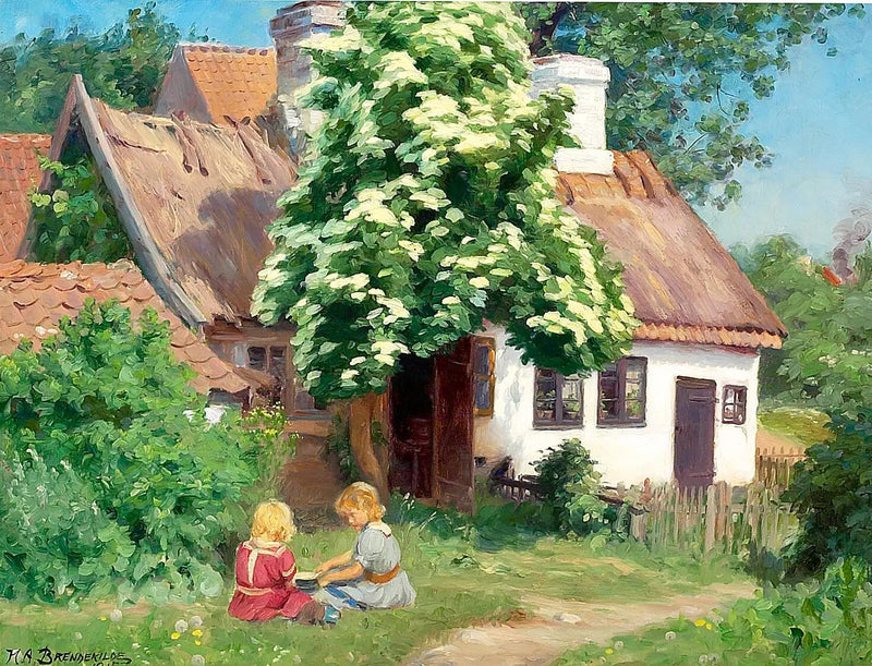 Lasten leikkiä farmin edessä. - H. A. Brendekilde