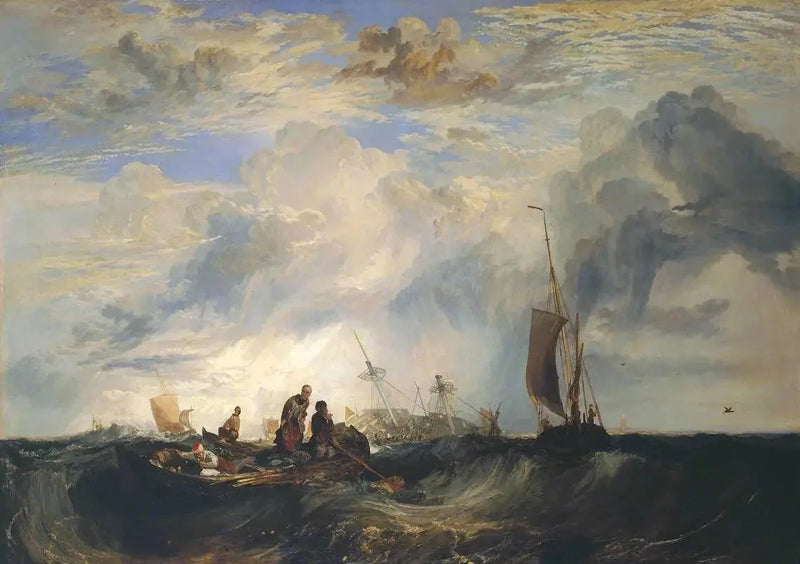 Meuse-joen sisäänkäynti: Oranssi-kauppias baarissa, hajoamassa; Brill-kirkko bearing S. E. by S., Masensluys E. by S. - J. M. W. Turner