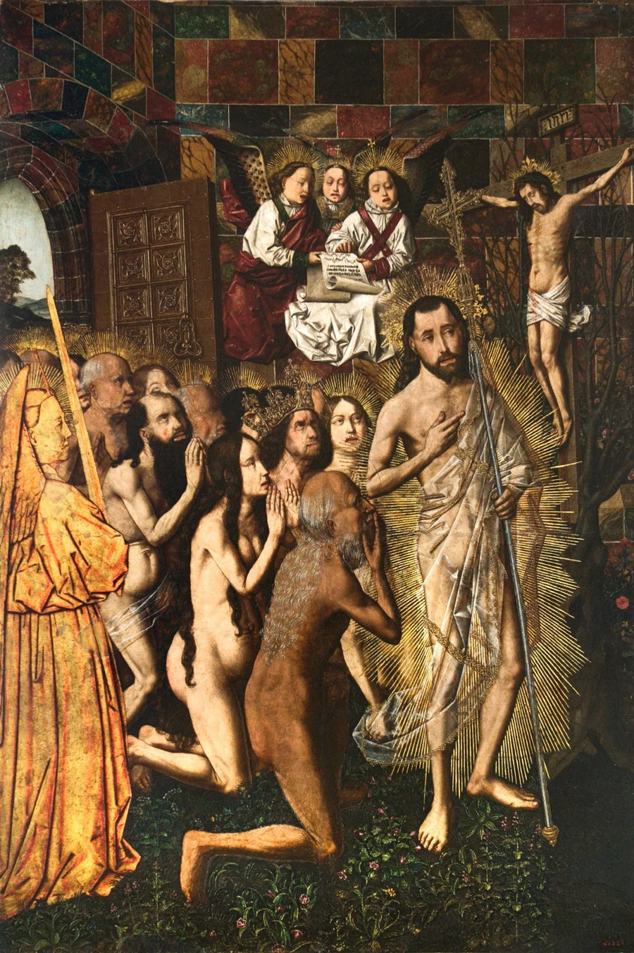 Paratiisin sisäänpääsy ja ristiinnaulitun näkemys - Bartolomé Bermejo