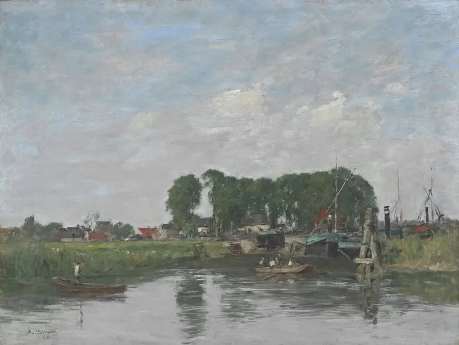 Dordrechtin ympäristö. Veneiden korjaustyömaa - Eugène Boudin