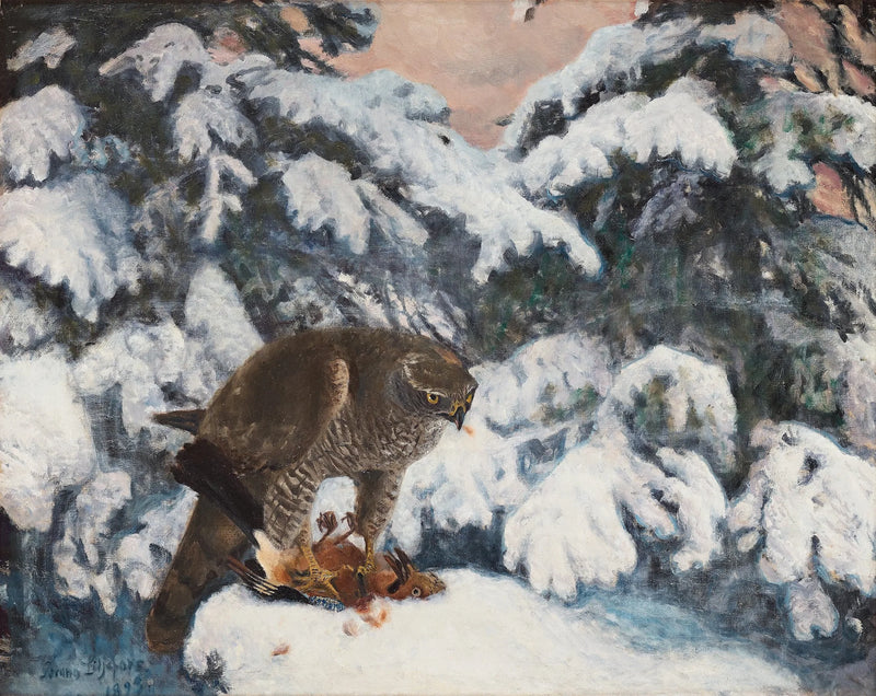 Haukka saaliinsa kanssa - Bruno Liljefors
