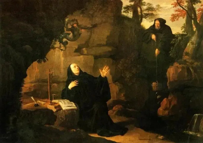 Saint Benediktin elämän jaksot: Pyhä Benediktin ruokkii veli Romain - Philippe de Champaigne