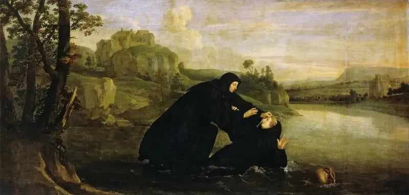 Pyhän Benediktin elämän jaksot: Placide vedestä poimittu veljen Maurin toimesta - Philippe de Champaigne