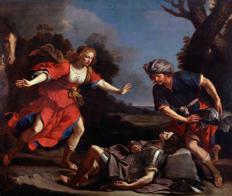 Erminia löytää Tancrèdein loukkaantuneena - Guercino