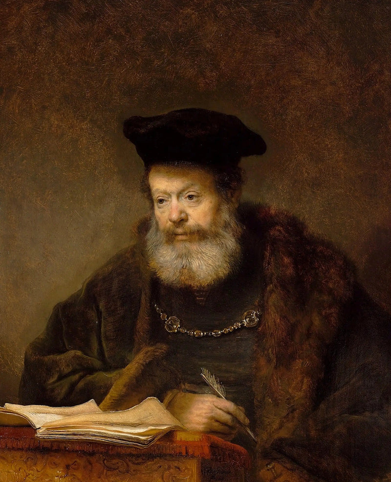 Oppinut työpöytänsä ääressä - Rembrandt