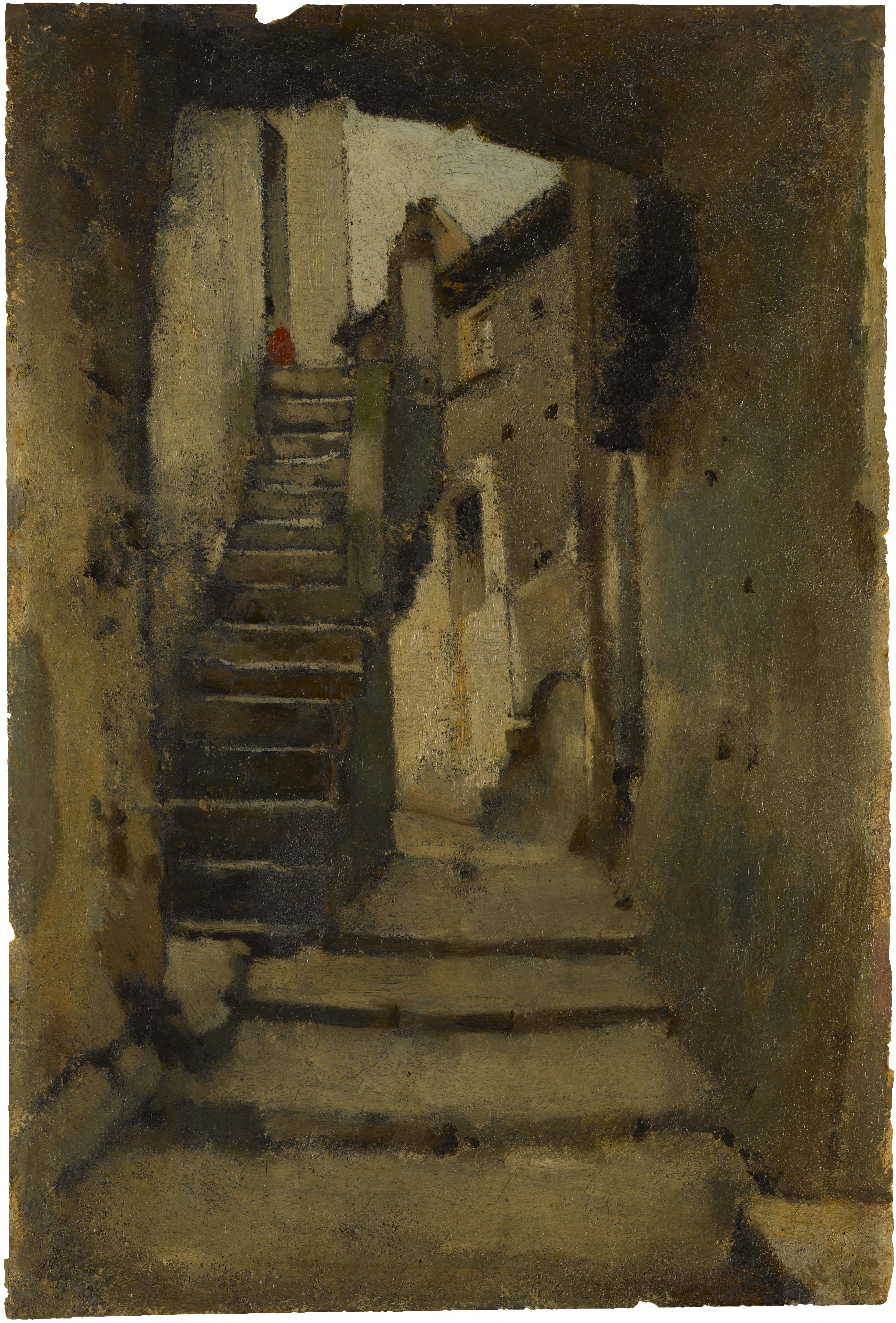 Escalier dans une ruelle à Rome - Jean-Jacques Henner image 1 copie peinte à la main à l’huile