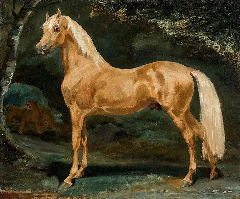 Pelästyneet arabialaiset palomino-hevoset kahden petoeläimen vuoksi - Théodore Géricault
