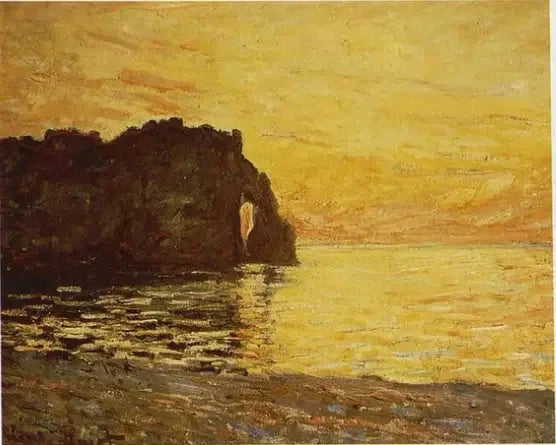 Étretat, cliff ja Porte d'Aval auringonlaskun aikaan W1015a - Claude Monet