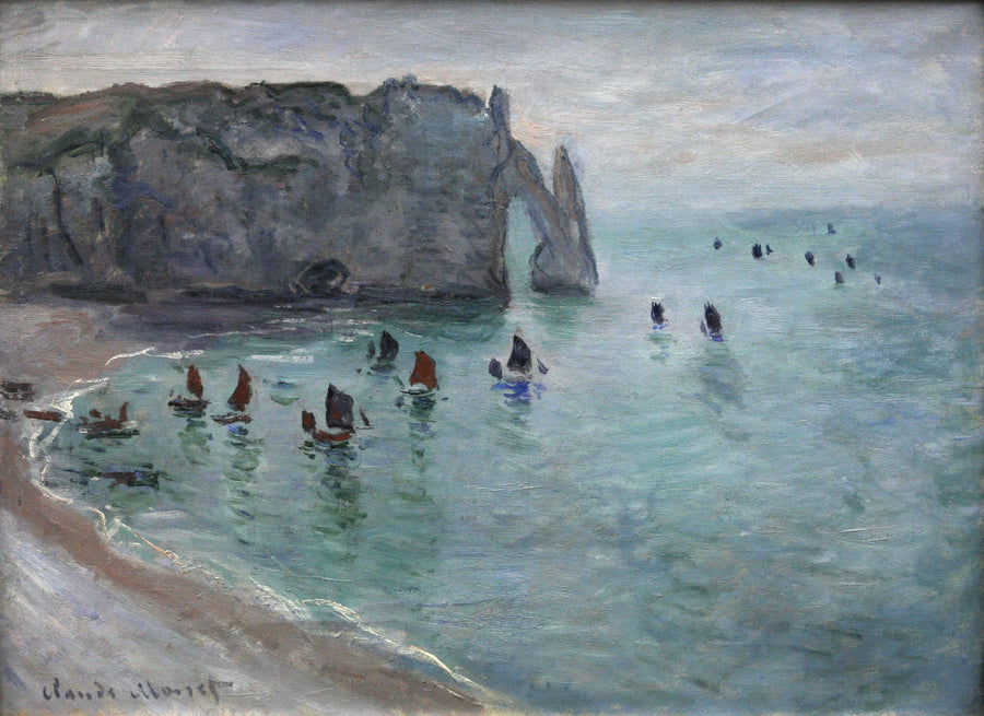 Étretat, Porte d'Aval, veneet lähtevät satamasta W1047 - Claude Monet