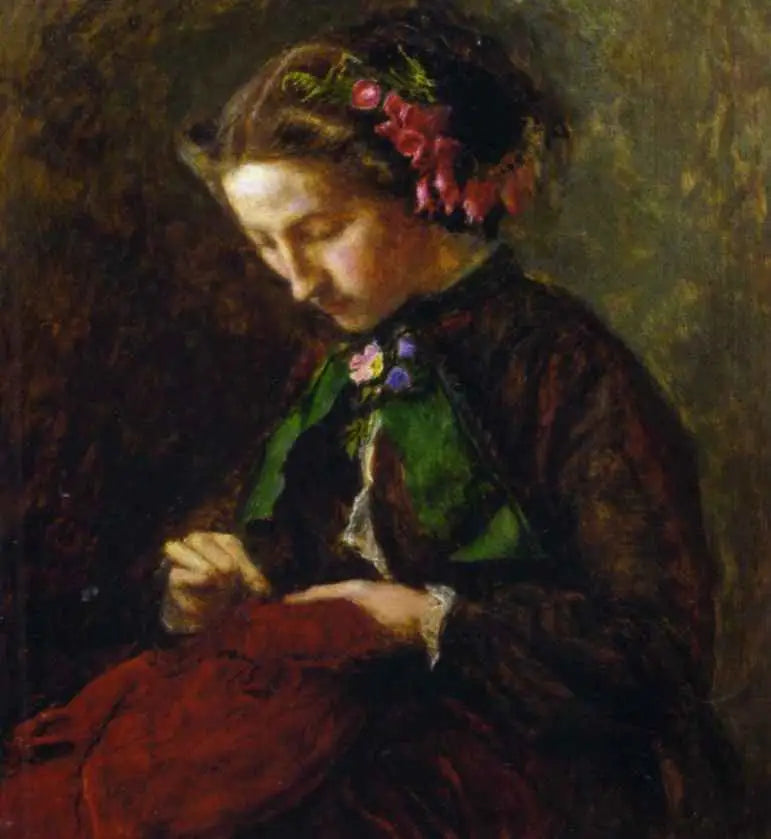 Euphemia 'Effie' Chalmers Gray, Mme John Ruskin (1828-1898), myöhemmin Lady Millais, digitaalisten kukkien kanssa hiuksissaan (Digitale) - John Everett Millais