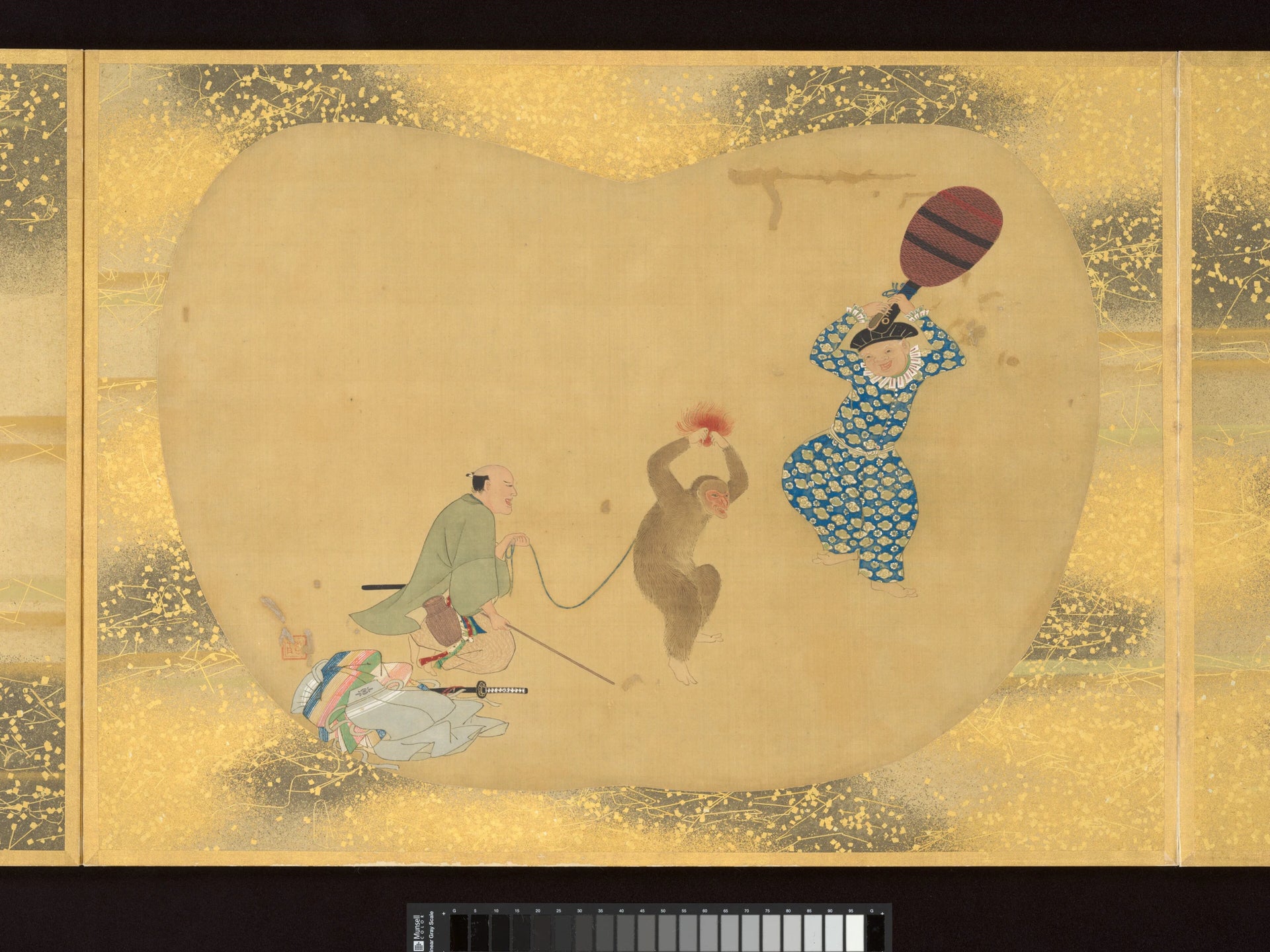 Éventails peints de figures, oiseaux et fleurs, Kanō Tsunenobu, 1674