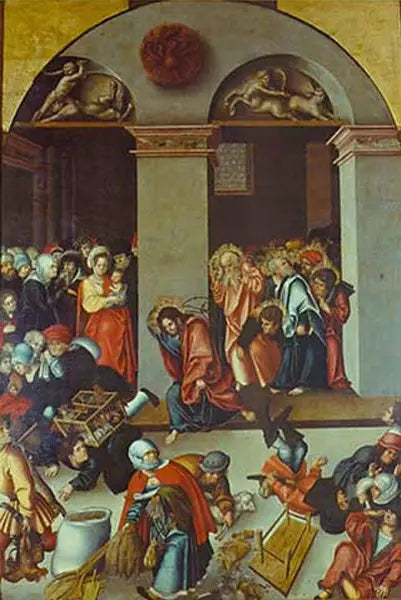 Rahankerääjien poistaminen temppelistä - Lucas Cranach vanhempi