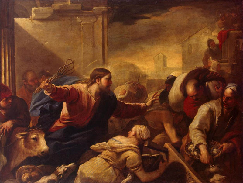 Temppelin kauppiaiden ajaminen - Luca Giordano
