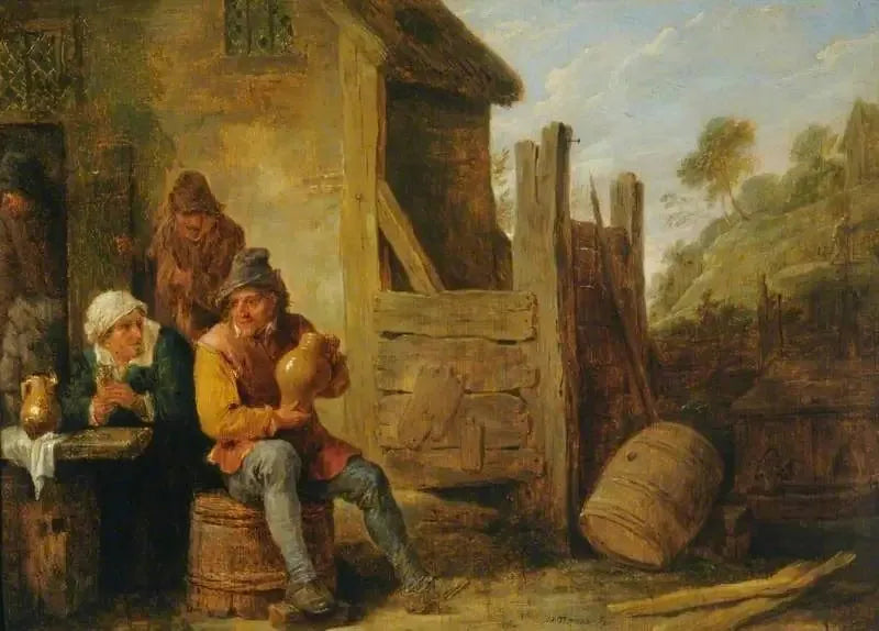 Ulkopuoli majatalosta: Maatalaiset juomassa - David Teniers nuorempi