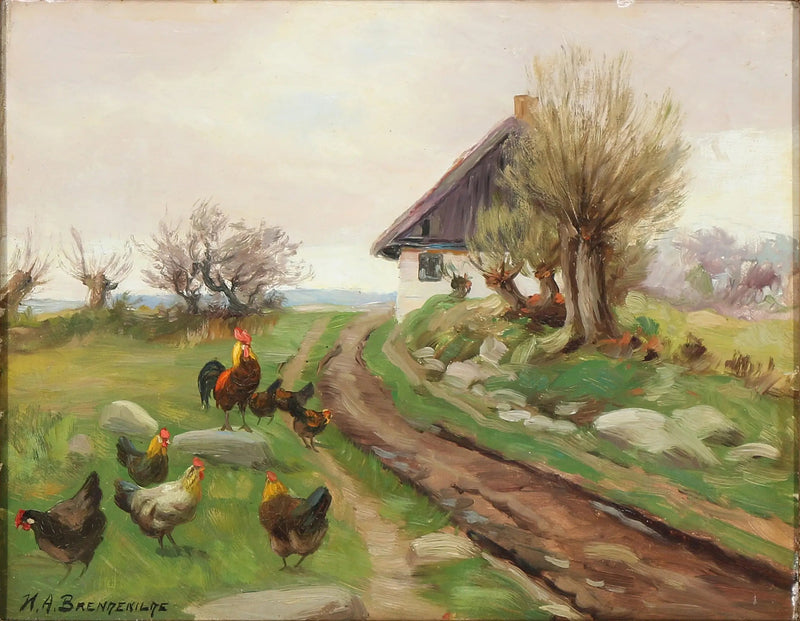 Maatilan ulkopuoli kanojen kanssa - H. A. Brendekilde
