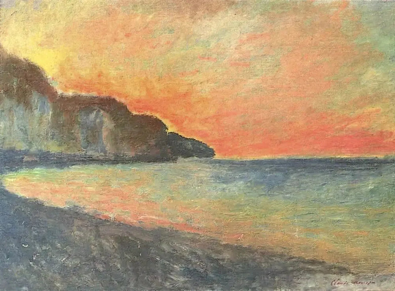 Falaise à Pourville, auringonlasku - Claude Monet