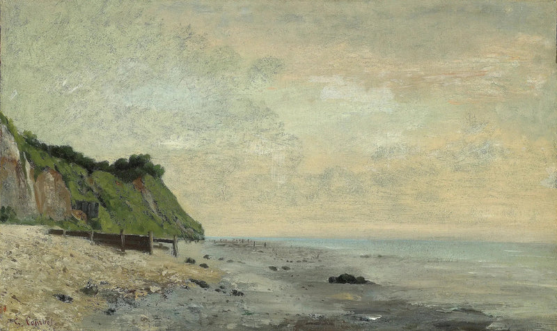 Kallio meren rannalla, näkymä Pienelle Rannalle, auringonnousu - Gustave Courbet