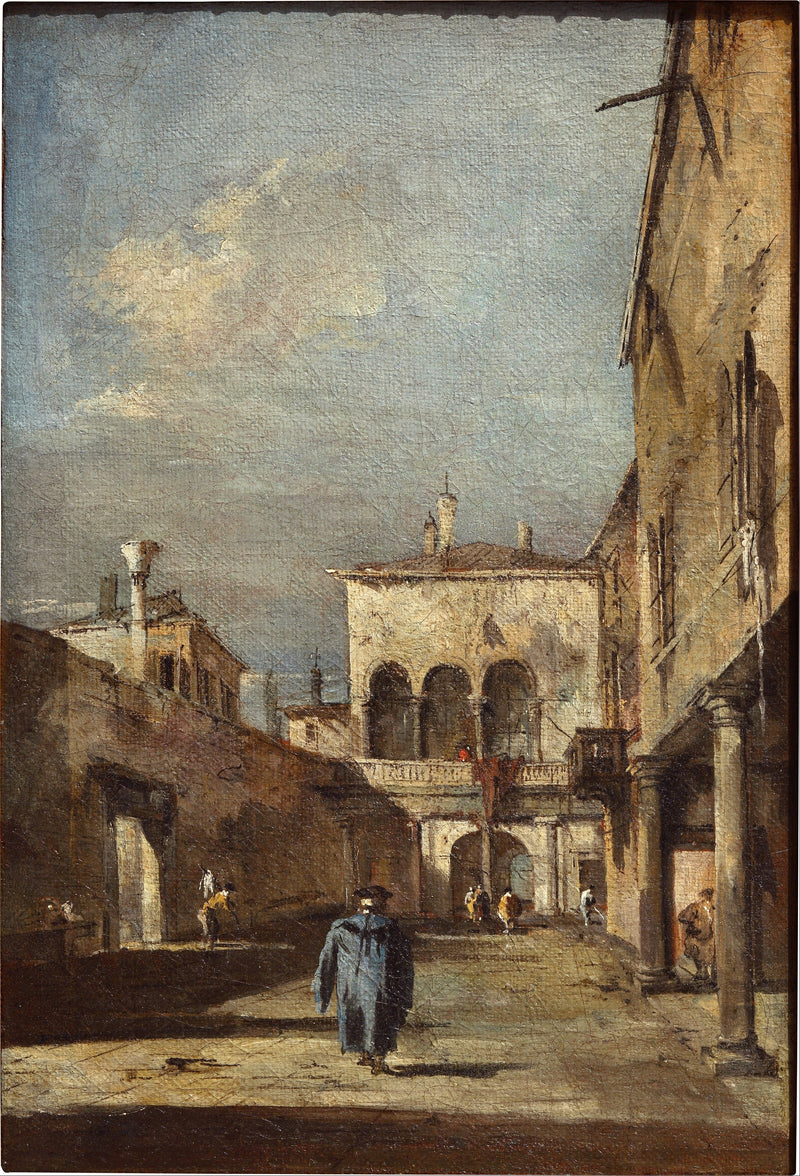 Arkkitehtoninen mielikuvituspiirros pihalla - Francesco Guardi