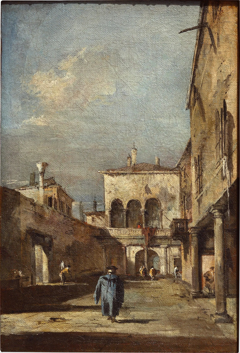Arkkitehtoninen mielikuvituspiirros pihalla - Francesco Guardi