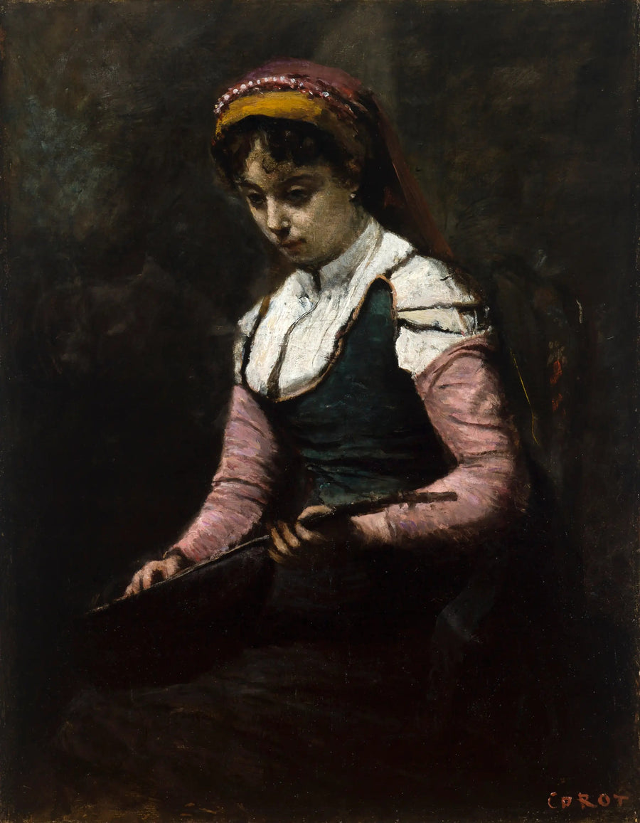 Nainen mandoliinilla - Jean-Baptiste Camille Corot