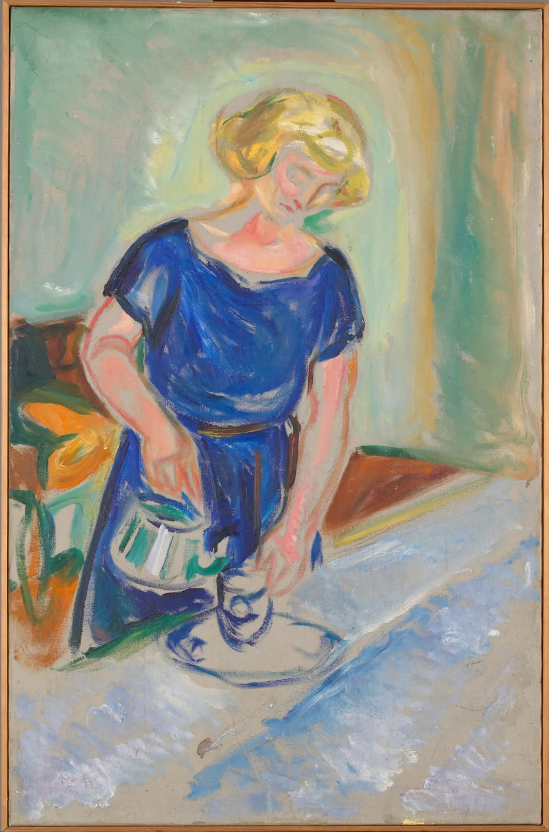 Sinisessä mekossa oleva nainen kahvitarjoilijana - Edvard Munch