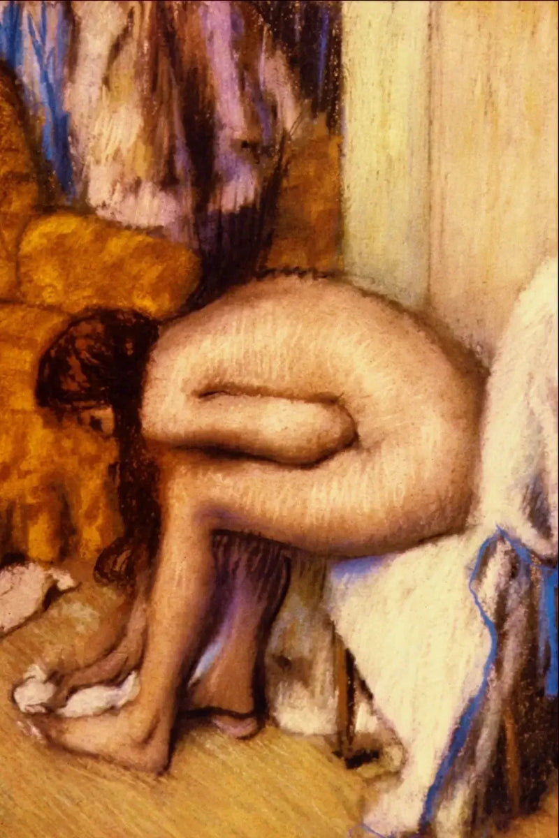 Nainen peseytymässä pyyhkimässä vasenta jalkaansa - Edgar Degas