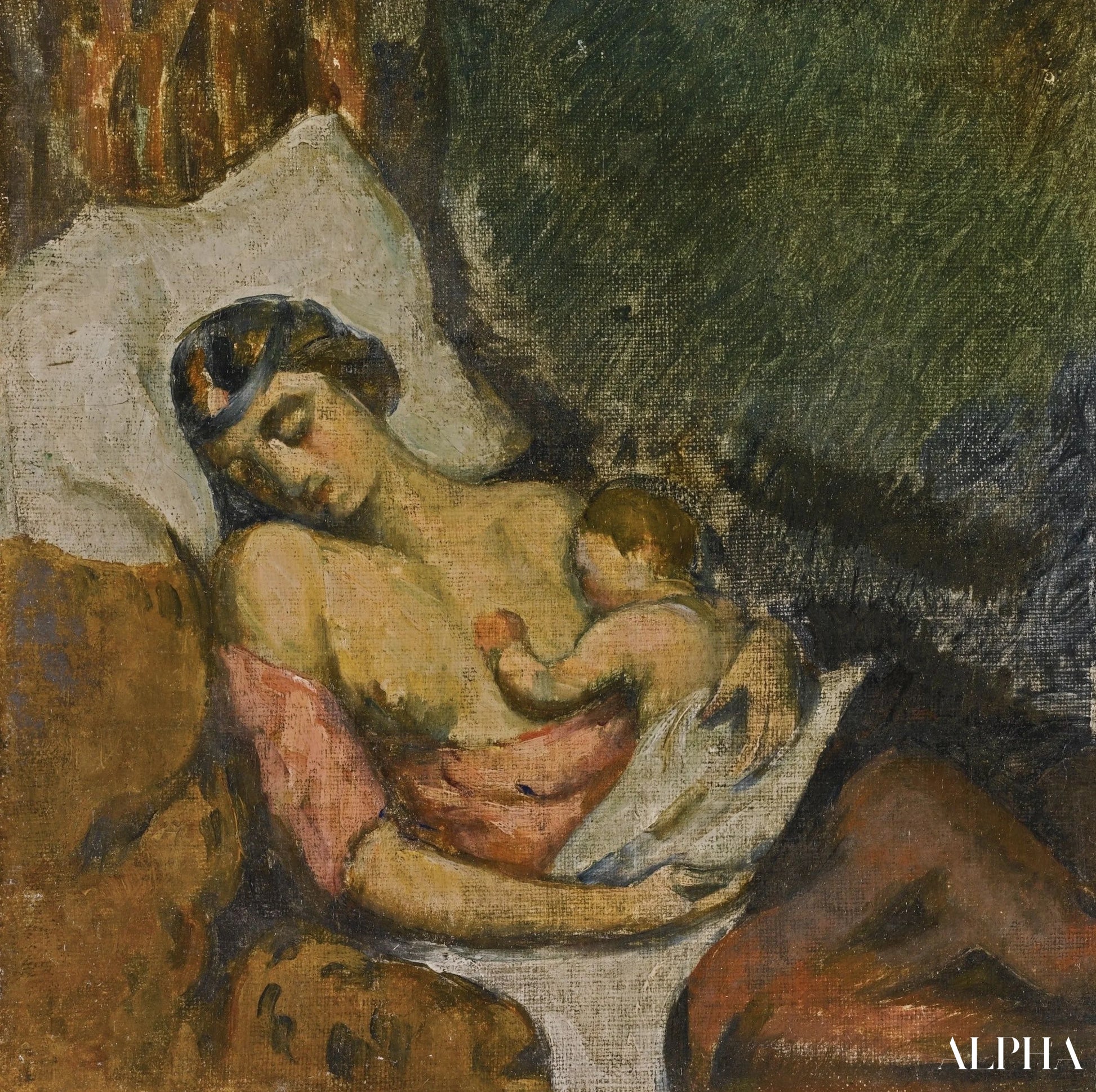 Imettävä nainen lapsensa kanssa - Paul Cézanne - Korkealaatuiset taulujen ja maalauksien reproduktiot