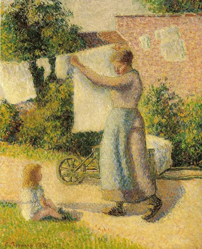 Nainen ripustamassa pyykkiä - Camille Pissarro