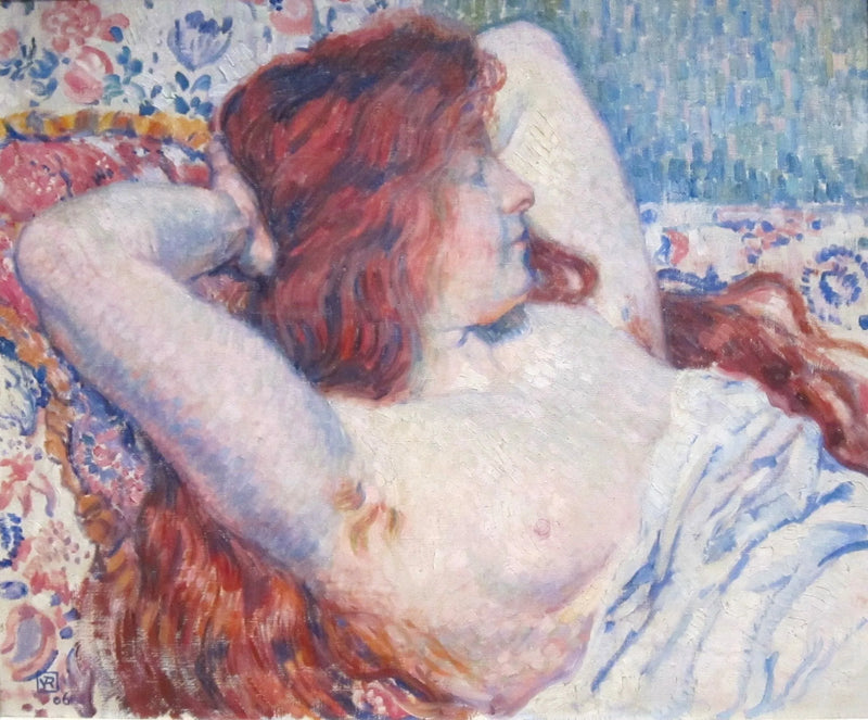 Nainen makaa punaisissa hiuksissa - Théodore van Rysselberghe