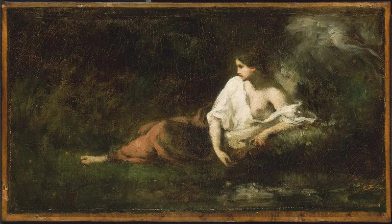 Nainen makaa maisemassa - Jean-François Millet