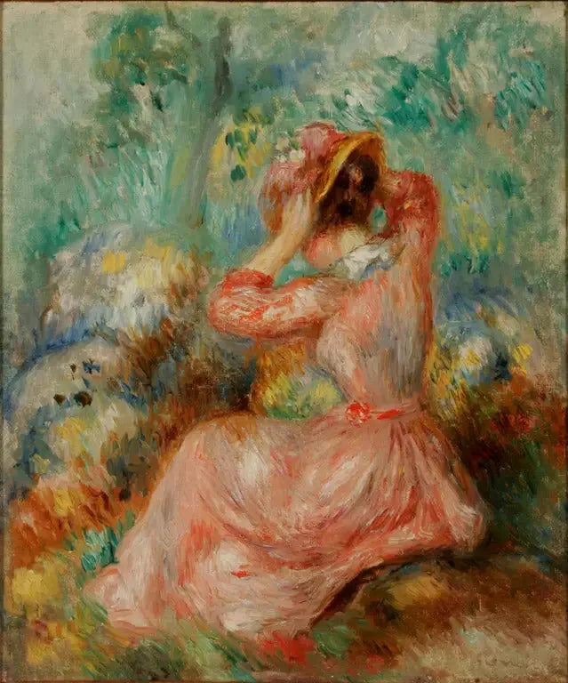 Nainen järjestämässä hattuansa - Pierre-Auguste Renoir