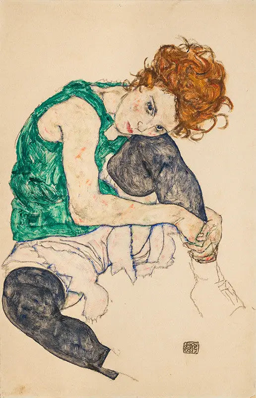 Istuva nainen jalka koukussa - Egon Schiele