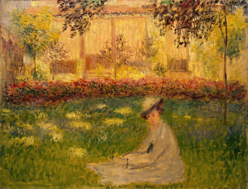 Nainen istuu puutarhassa - Claude Monet