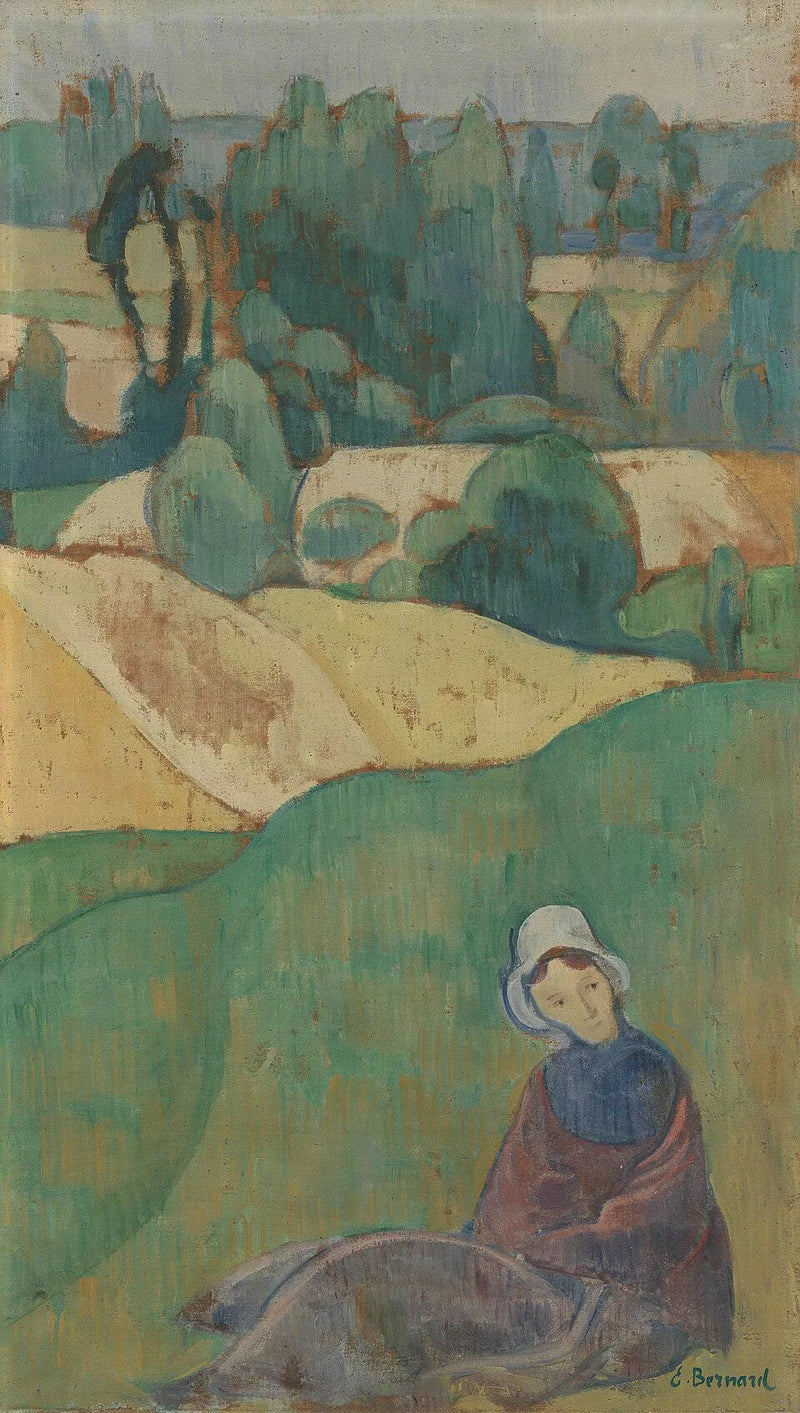 Nainen istuu pellolla : Bretagné - Émile Bernard