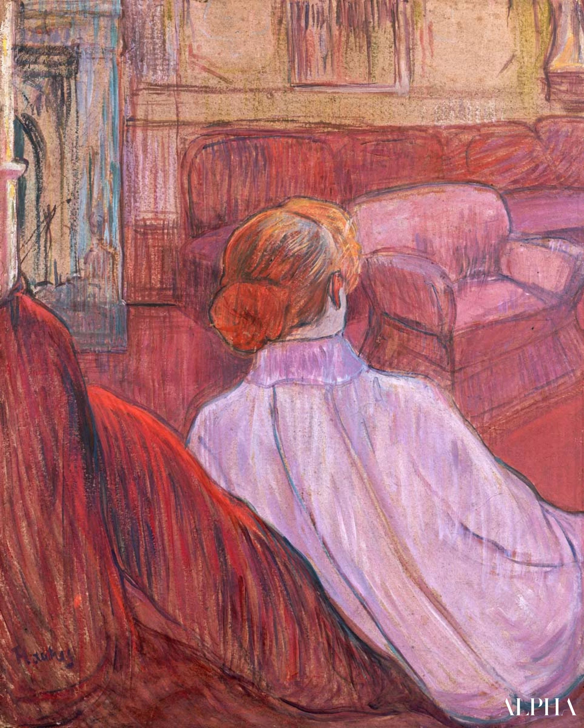 Nainen istuu areenapenkillä - Toulouse Lautrec - Korkealaatuiset taulujen ja maalauksien reproduktiot