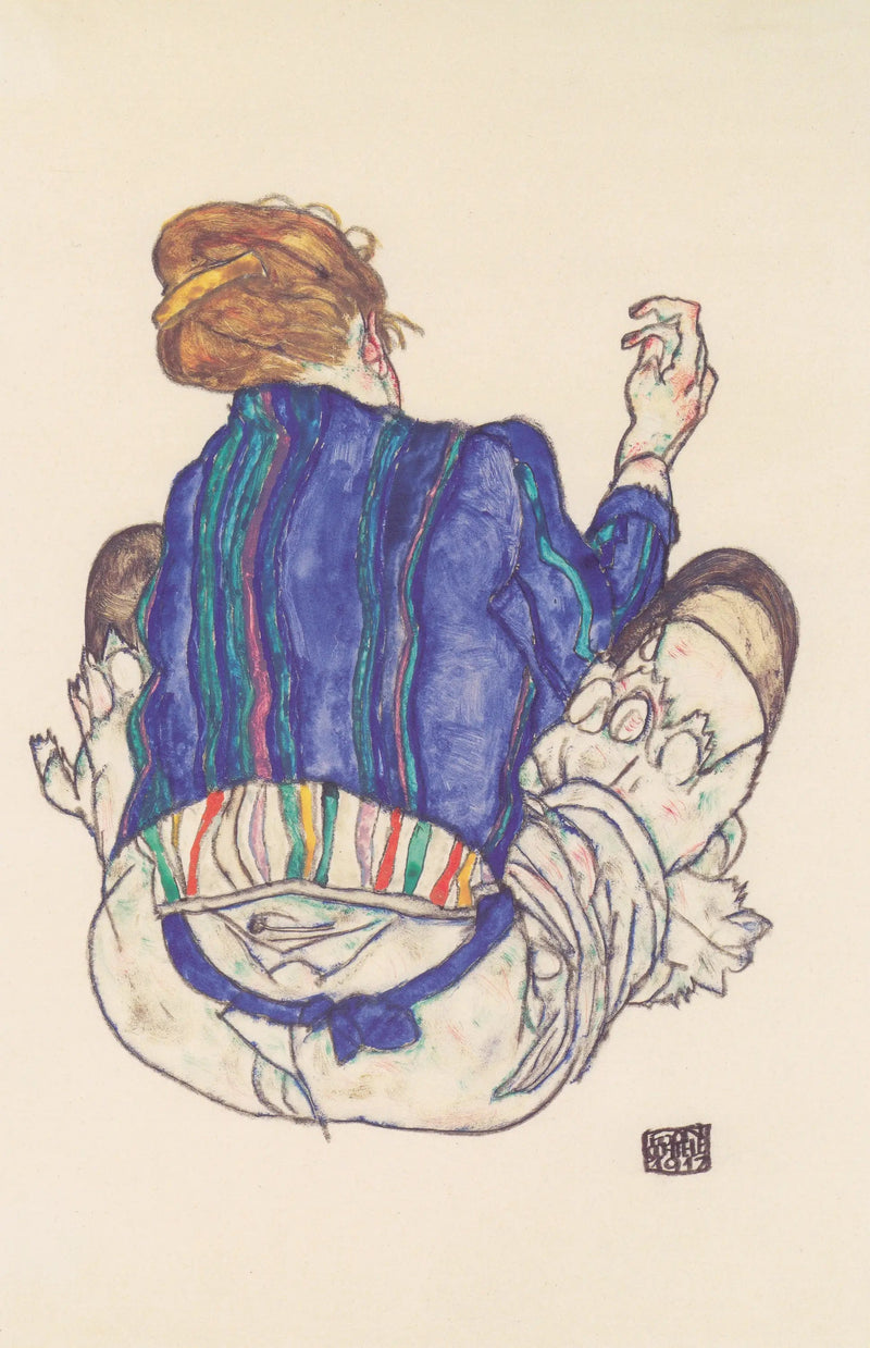 Istuva nainen, selkä näkyvissä - Egon Schiele