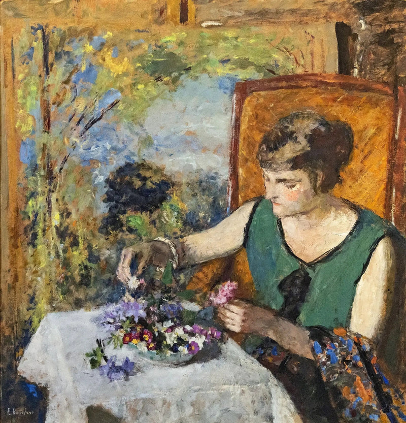 Nainen kukkakimpun kanssa - Édouard Vuillard