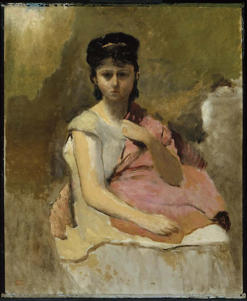 Nainen vaaleanpunaisessa huivissa - Jean-Baptiste Camille Corot
