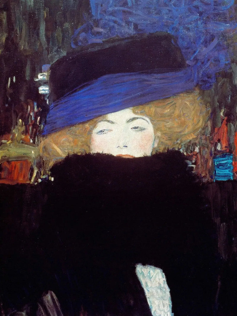Hattuinen nainen ja höyhenboa - Gustav Klimt