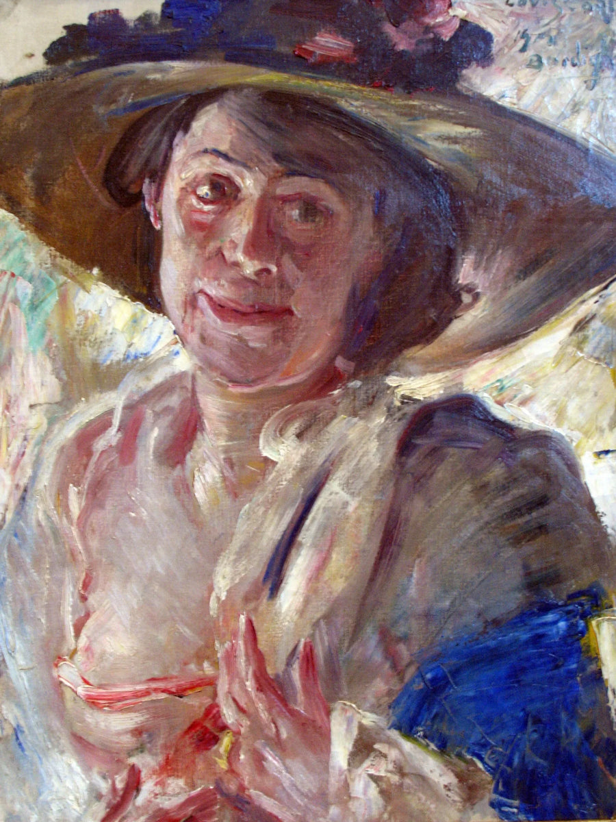 Nainen, jolla on ruusuilla koristeltu hattu - Lovis Corinth