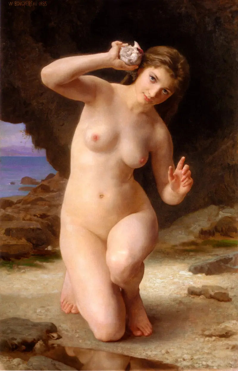 Nainen simpukan kanssa - Bouguereau