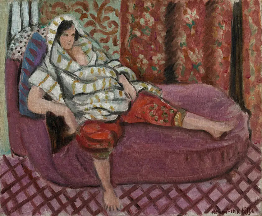 Nainen vaaleanpunaisella divaanilla - Henri Matisse
