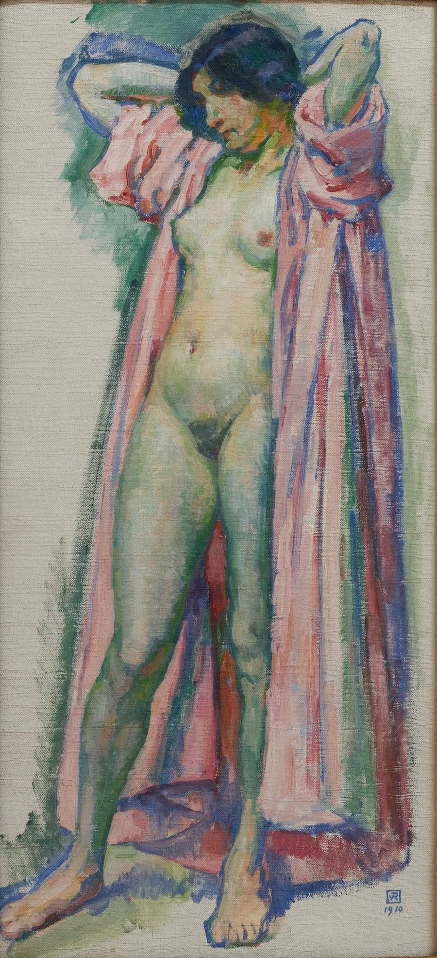 Nainen vaaleanpunaisessa aamutakissa - Théodore van Rysselberghe