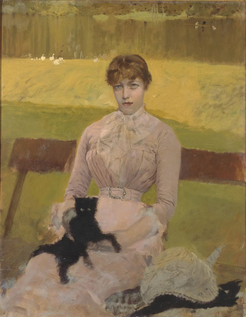 Nainen pienen mustan kissan kanssa - Giuseppe De Nittis