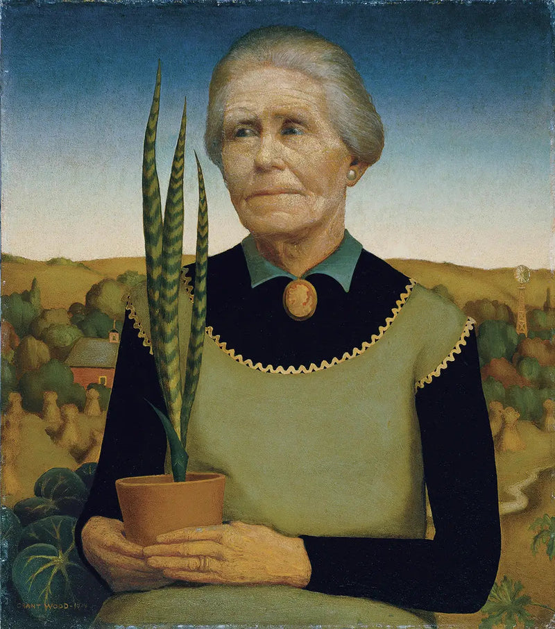 Nainen kasvien kanssa - Grant Wood