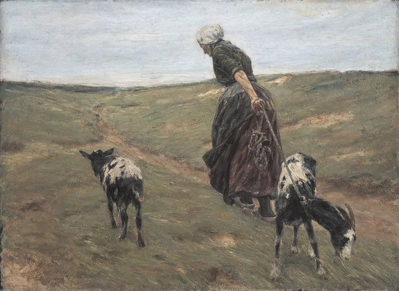 Nainen vuohien kanssa dyynillä - Max Liebermann