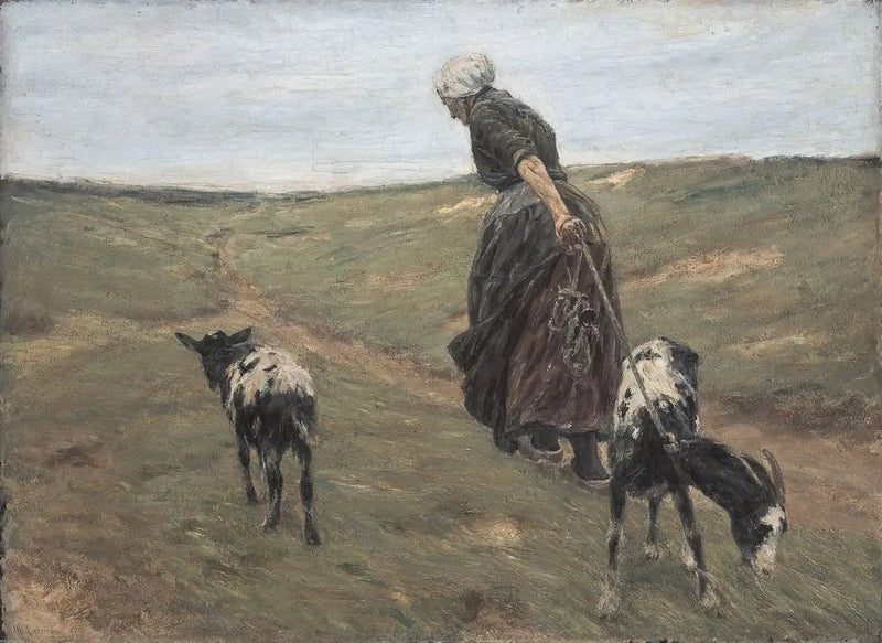Nainen vuohien kanssa dyynillä - Max Liebermann