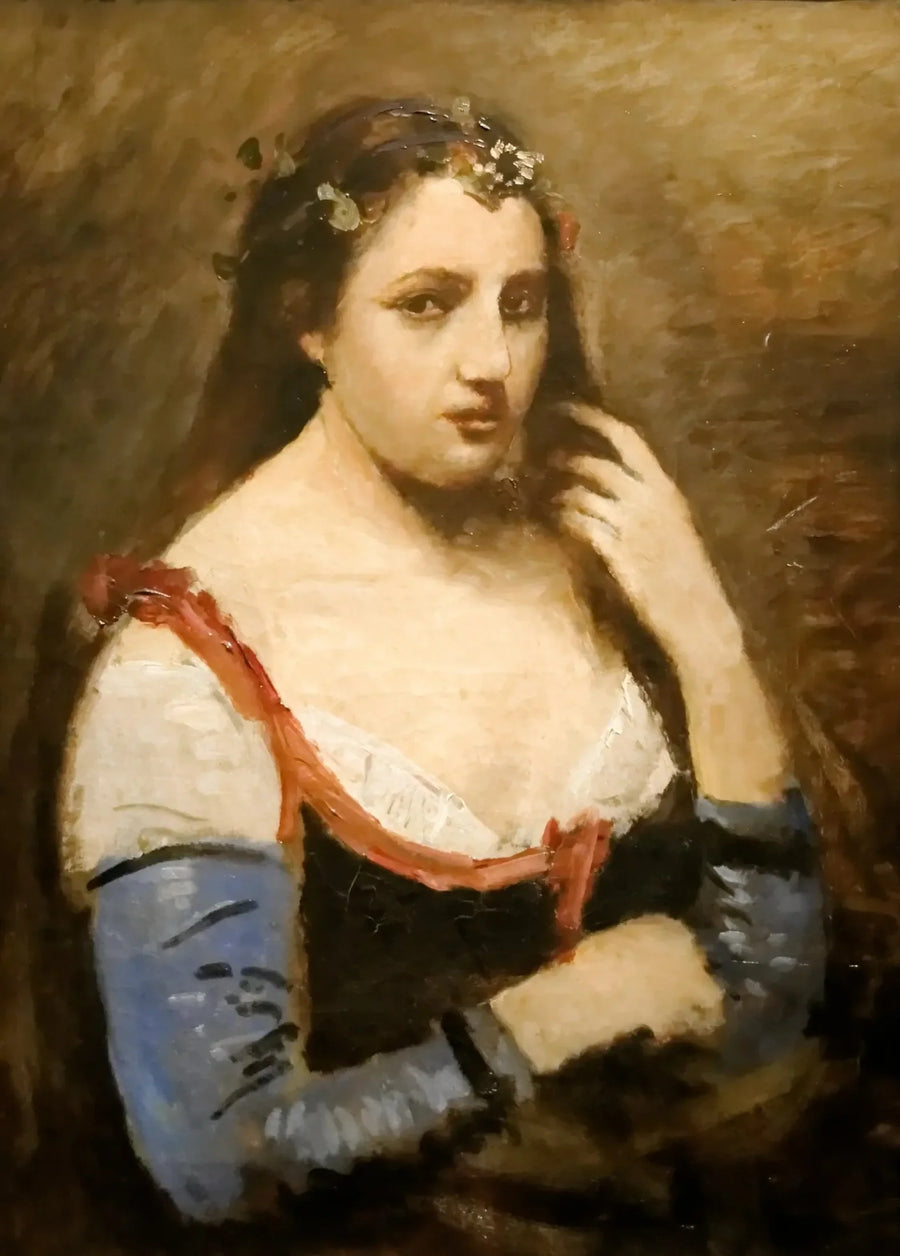 Nainen daisyjen kanssa - Jean-Baptiste Camille Corot
